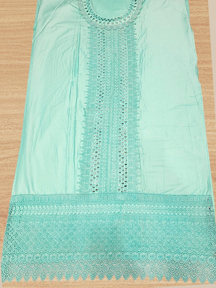 Mirror Embellished & Resham Embroidered Cotton Suit Dupatta with Crochet Cut work Laces