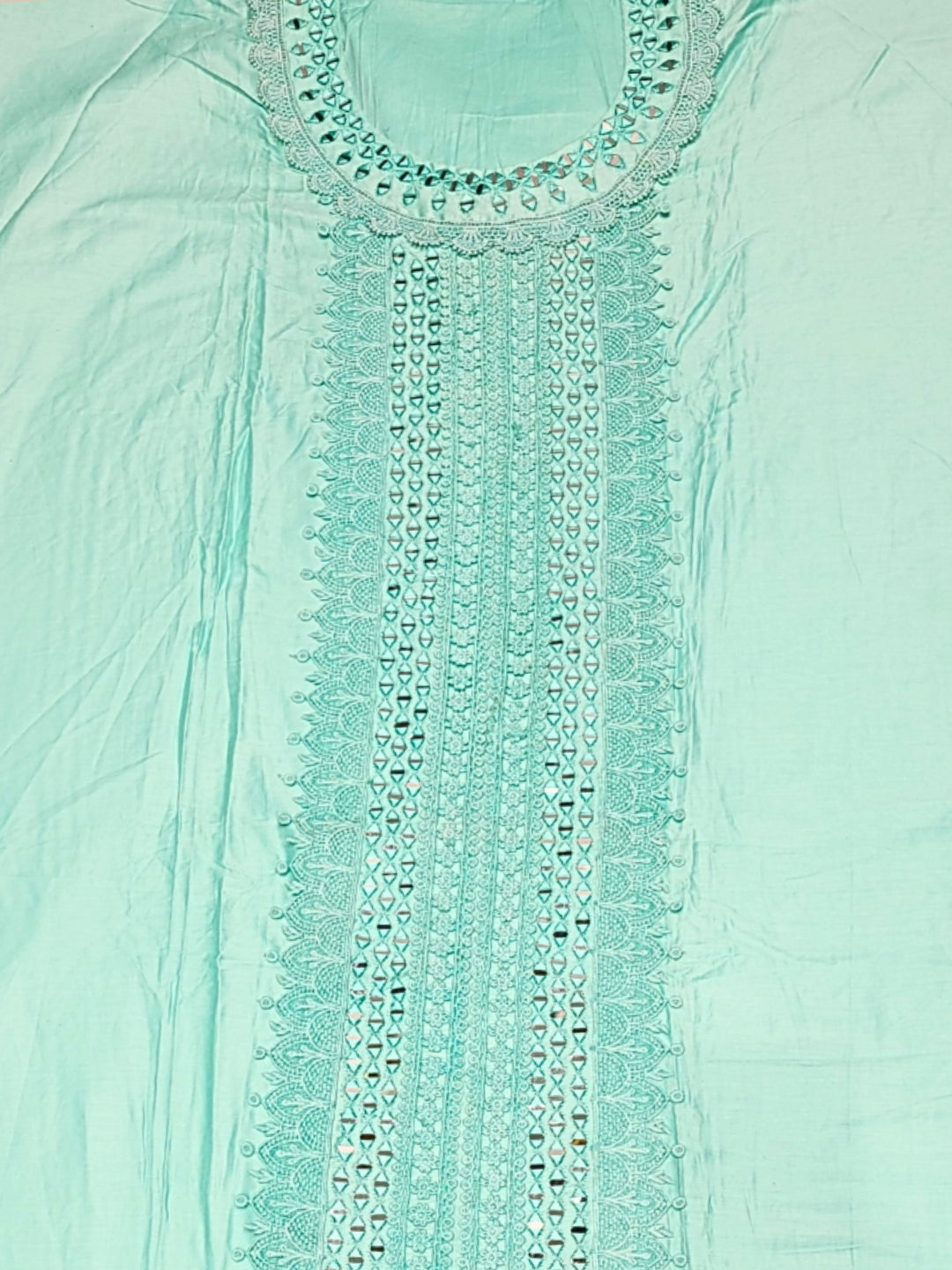 Mirror Embellished & Resham Embroidered Cotton Suit Dupatta with Crochet Cut work Laces