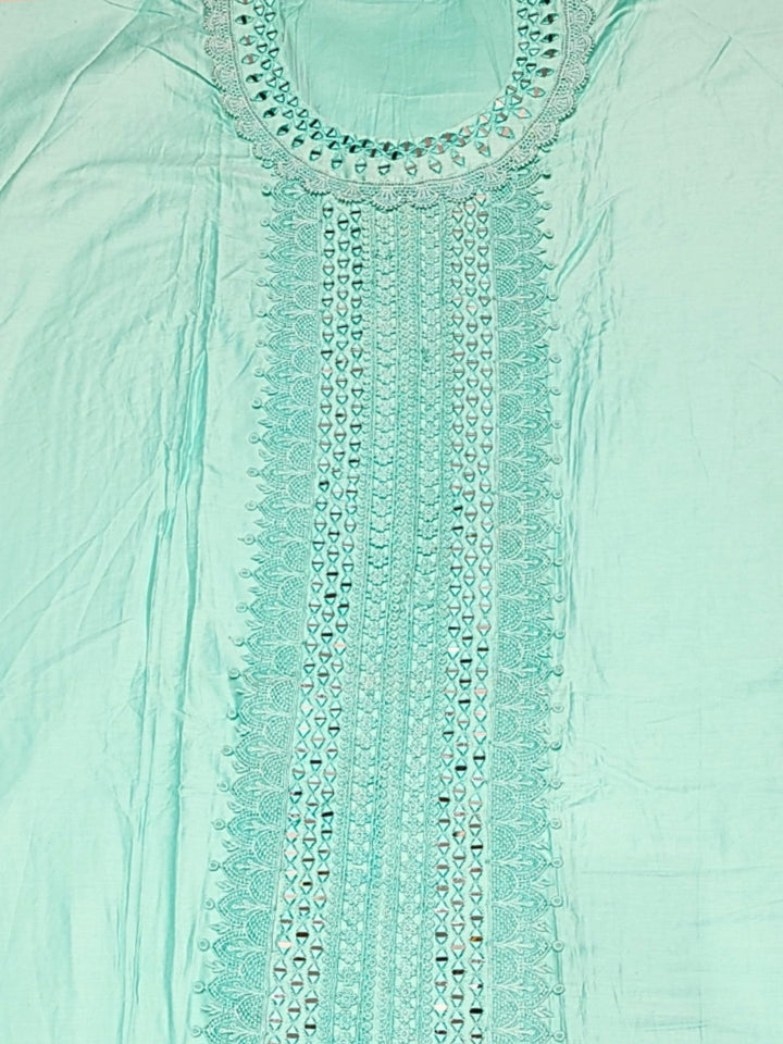 Mirror Embellished & Resham Embroidered Cotton Suit Dupatta with Crochet Cut work Laces