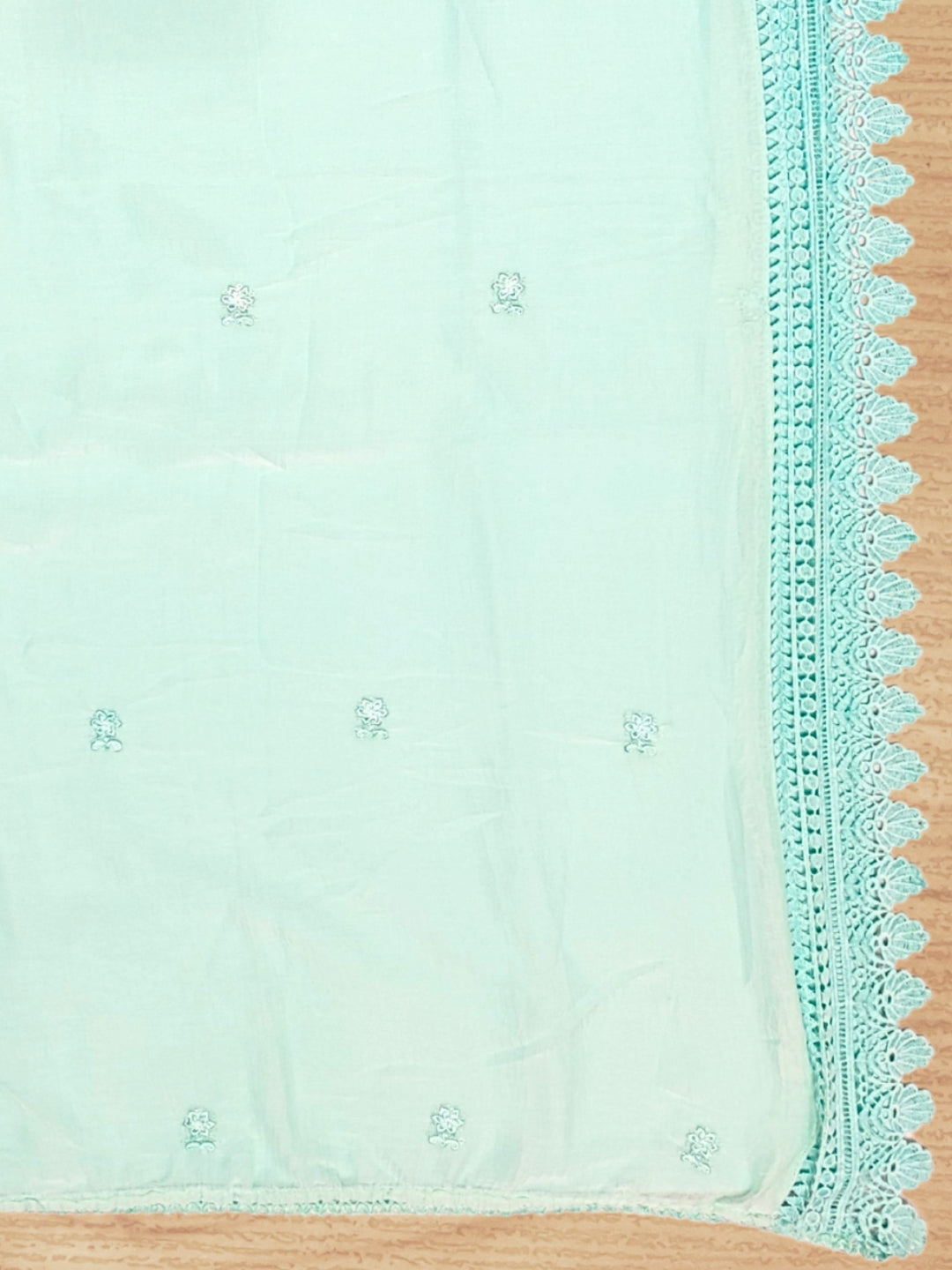 Mirror Embellished & Resham Embroidered Cotton Suit Dupatta with Crochet Cut work Laces