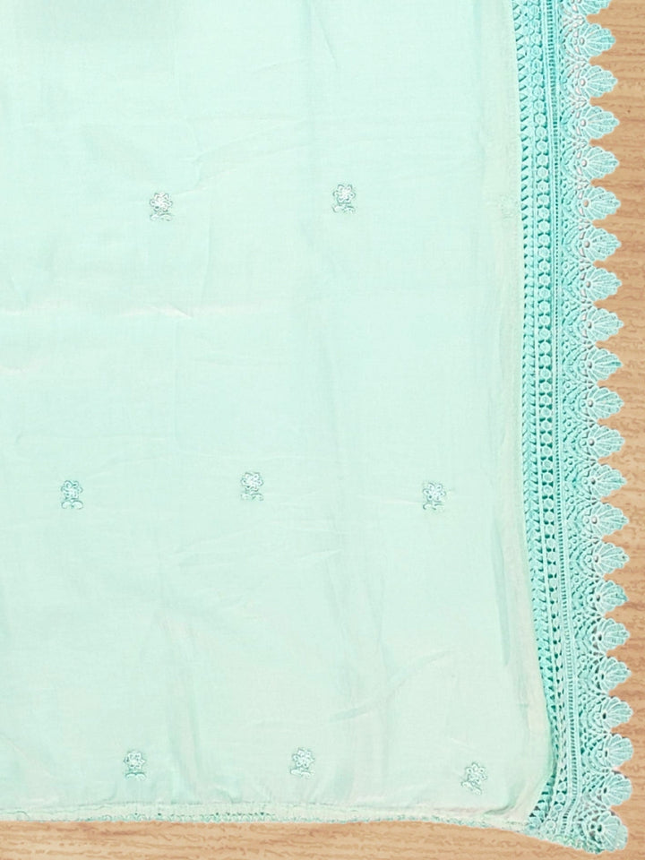 Mirror Embellished & Resham Embroidered Cotton Suit Dupatta with Crochet Cut work Laces