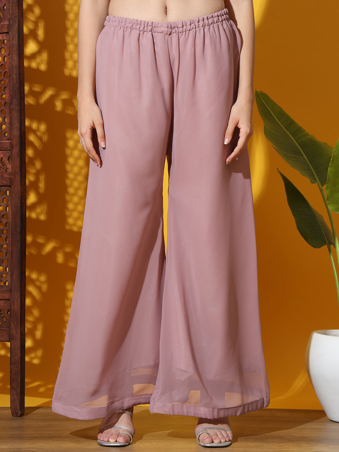 Mauve Pleated Nyraa Style Kurta Set with Mirror Sequin Embellishments