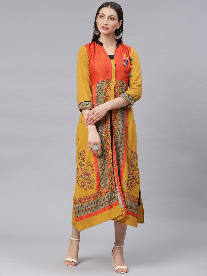 High slit Jacket style Kurta Dress with Quirky Prints, Resham Embroidery and Tassels