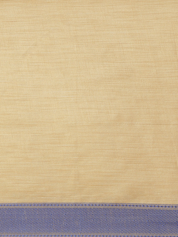 Jute Silk Resham Self embossed Saree with Kanjivaram Temple Pattern & Contrast Border