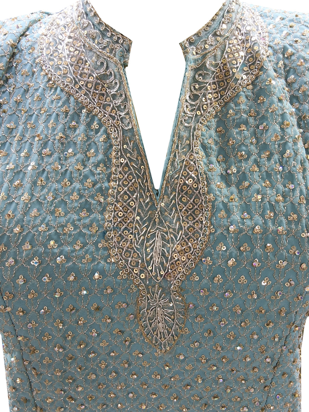 Sky Blue Sequin Embroidered Sharara Suit with Net Dupatta