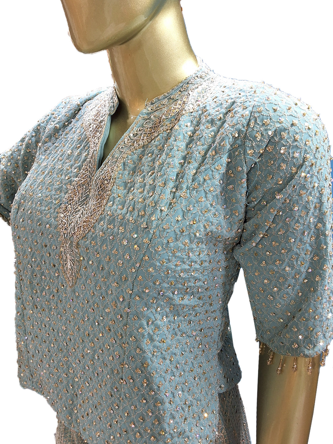 Sky Blue Sequin Embroidered Sharara Suit with Net Dupatta
