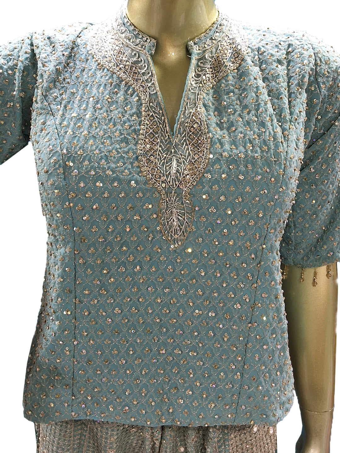 Sky Blue Sequin Embroidered Sharara Suit with Net Dupatta