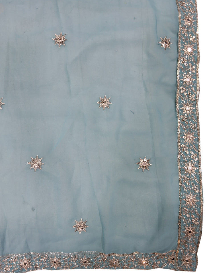 Sky Blue Sequin Embroidered Sharara Suit with Net Dupatta