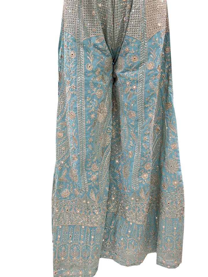 Sky Blue Sequin Embroidered Sharara Suit with Net Dupatta