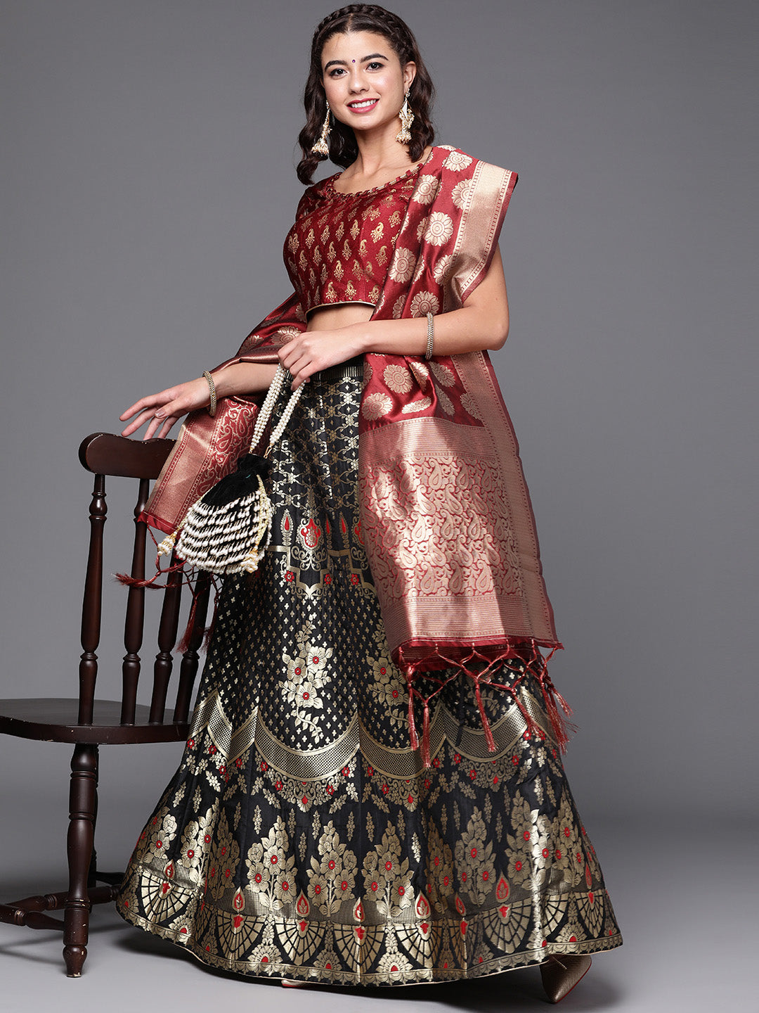 Semi Stitched Banarasi Brocade Silk Lehenga Choli with Zari & Resham Weaving,Tassels