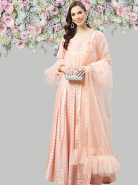 Pastel Brasso Embellished Lehenga Set with Peplum Style Ruffled blouse & Frilled dupatta