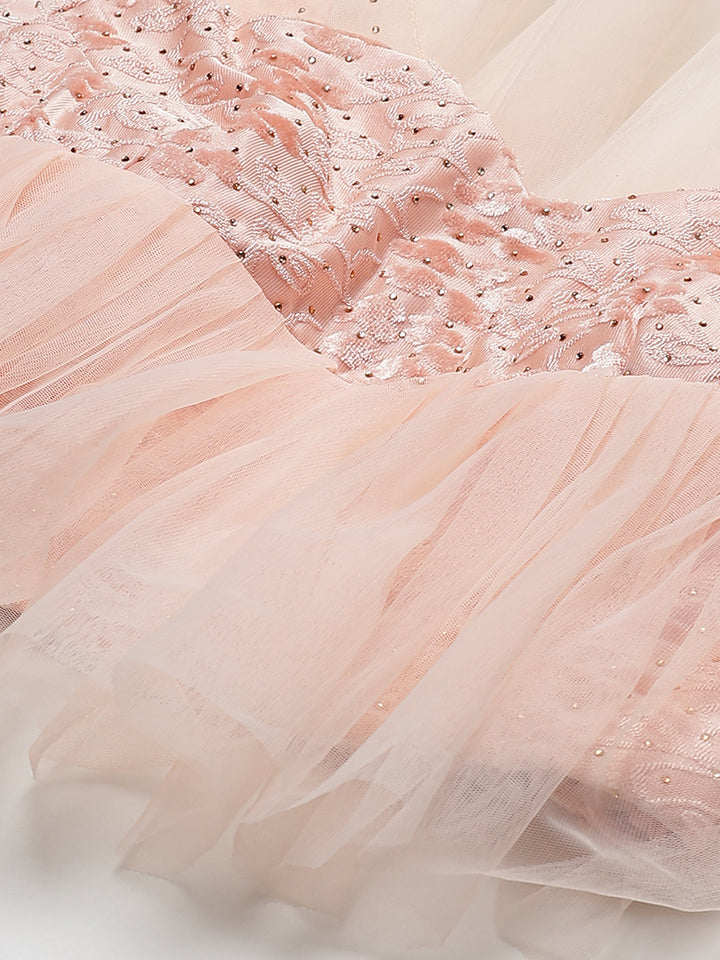 Pastel Brasso Embellished Lehenga Set with Peplum Style Ruffled blouse & Frilled dupatta