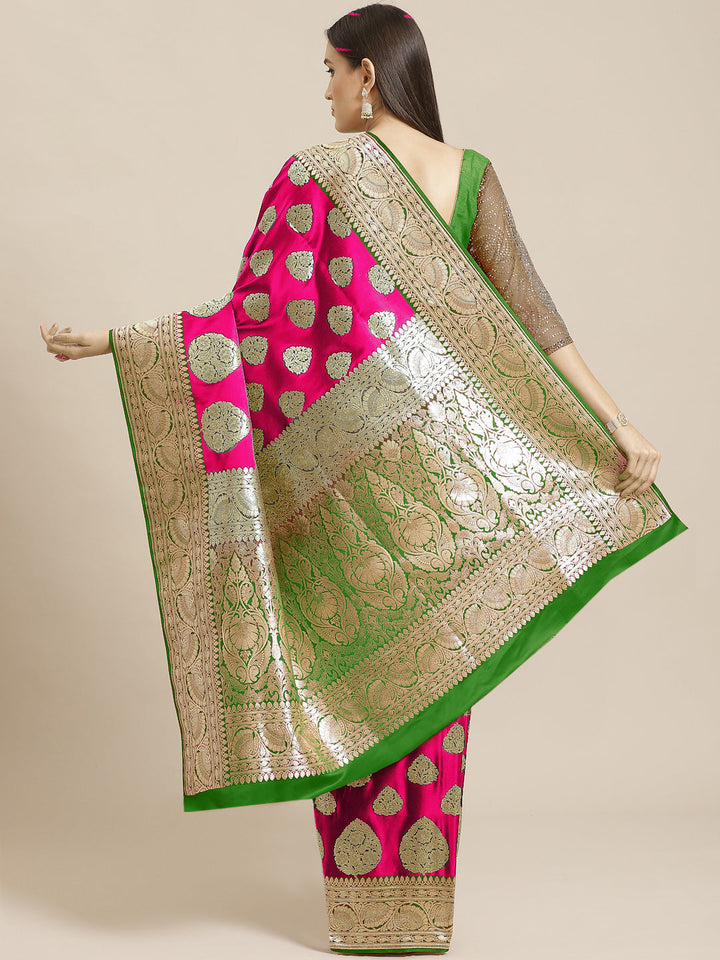 Banarasi Handloom Silk Saree with Contrast Border & Pallu