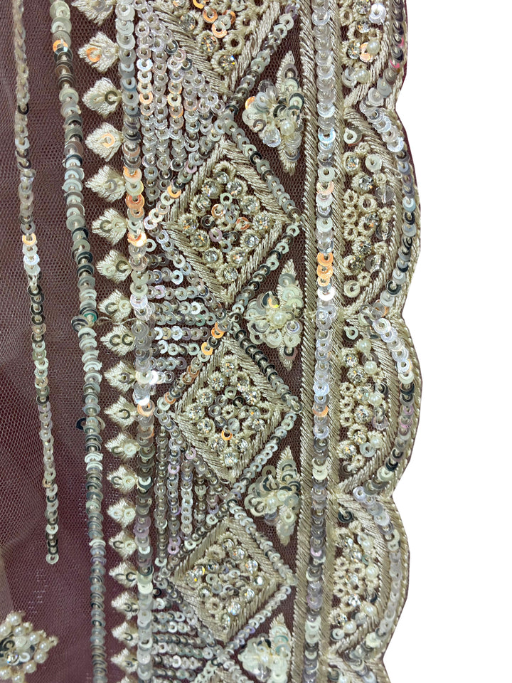 Blush Pink Sequin Embroidered Net Saree with Scalloped Border and Stitched Full Sleeves Blouse