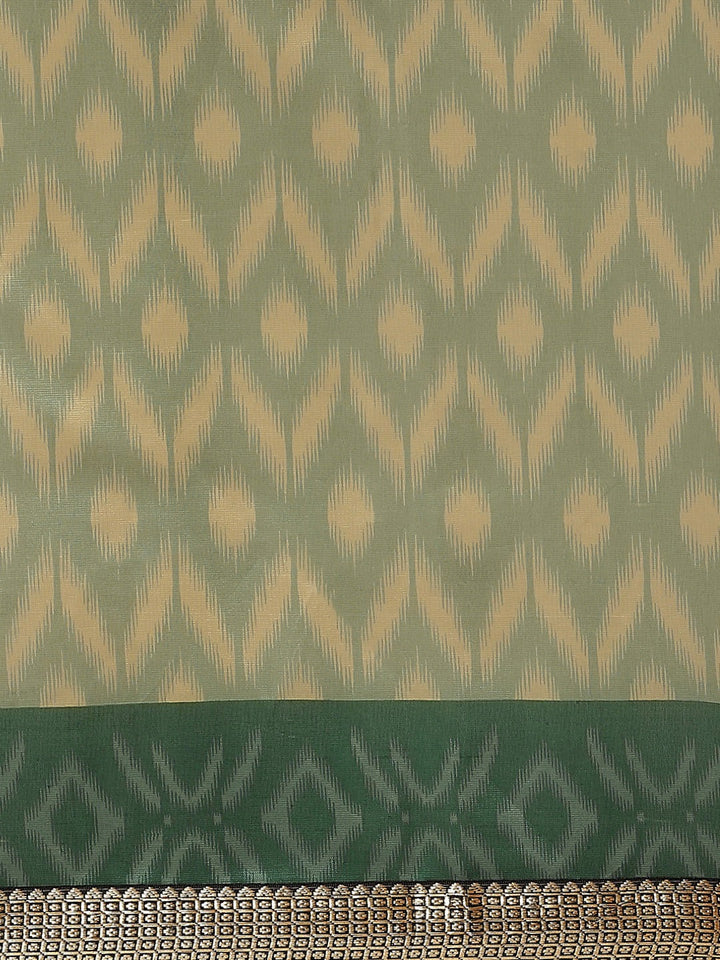 Ikat Printed Bhagalpuri Silk Blend Saree & Oxidised Zari Border