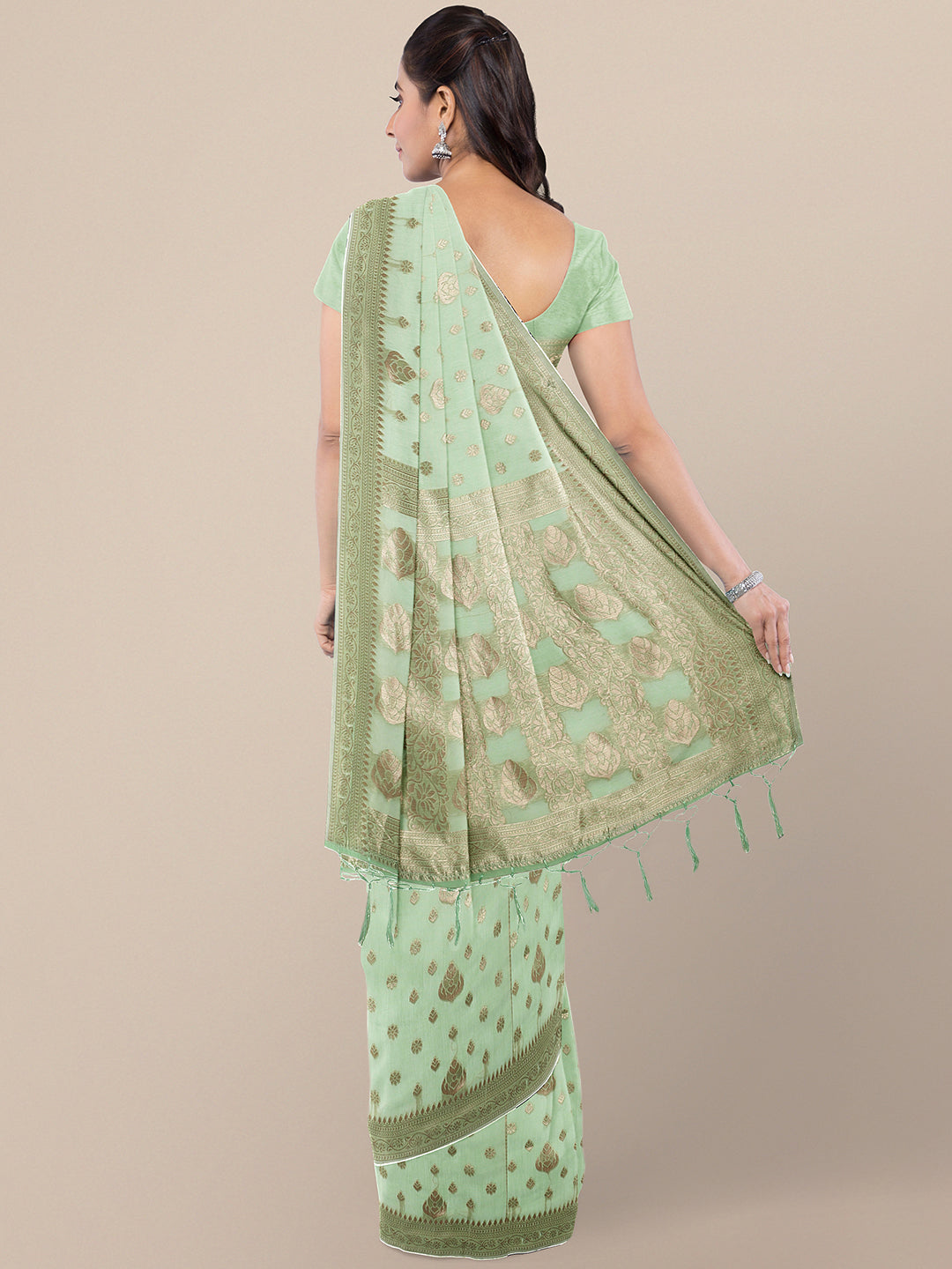 Pastel Green Zari Woven Embroidered Silk Blend Banarasi Saree