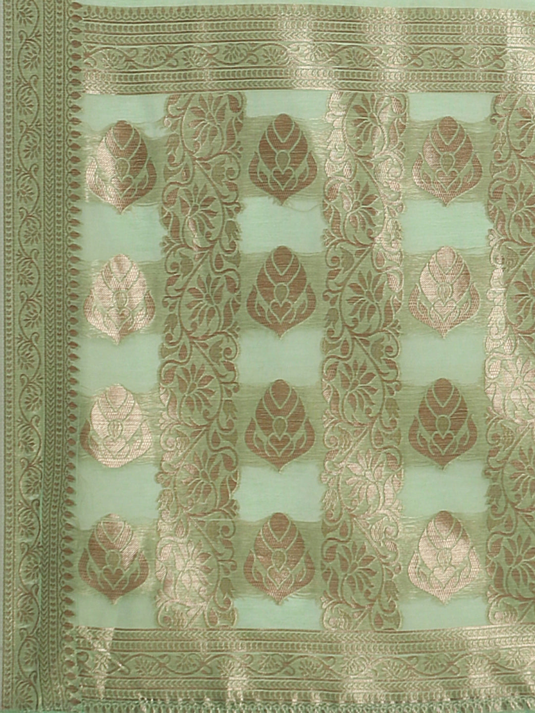 Pastel Green Zari Woven Embroidered Silk Blend Banarasi Saree