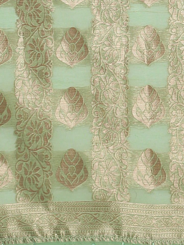 Pastel Green Zari Woven Embroidered Silk Blend Banarasi Saree