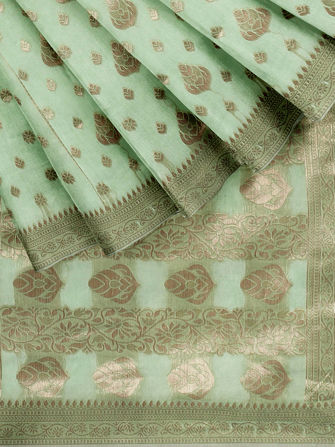 Pastel Green Zari Woven Embroidered Silk Blend Banarasi Saree