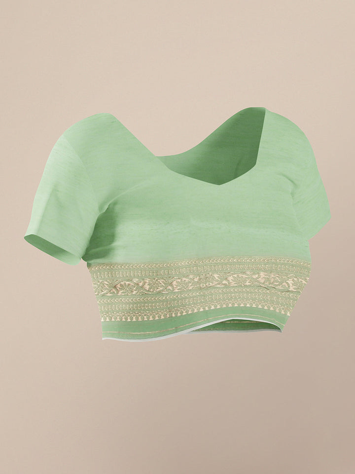 Pastel Green Zari Woven Embroidered Silk Blend Banarasi Saree