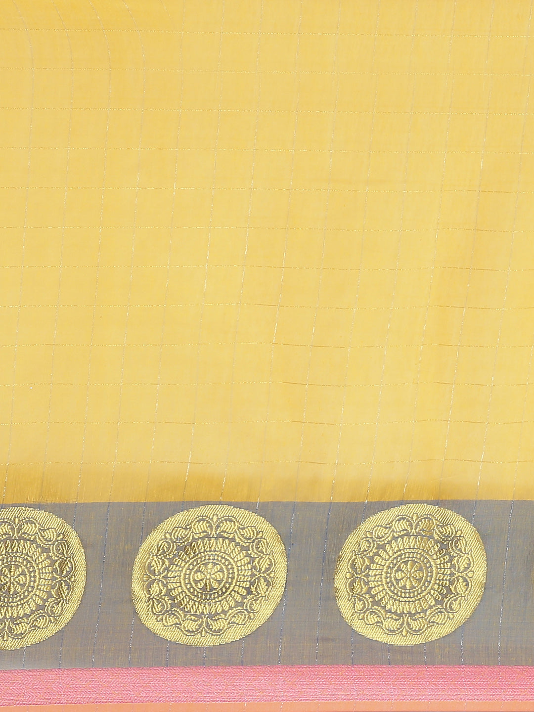 Yelllow Chanderi Silk Kota saree with Intricate Zari Weaving in a Striped Pattern