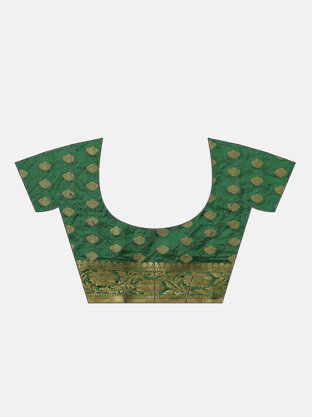 Bottle Green Kanjiwaram Dupion Silk Saree with Ethnic Weaving Buties & Border