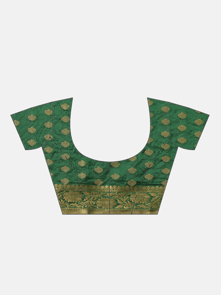Bottle Green Kanjiwaram Dupion Silk Saree with Ethnic Weaving Buties & Border