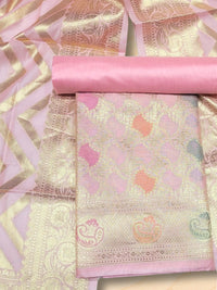 Chhabra 555 Banarasi Tissue Dress Material with Floral Meenakari Weaving and Striped Jhallar Dupatta