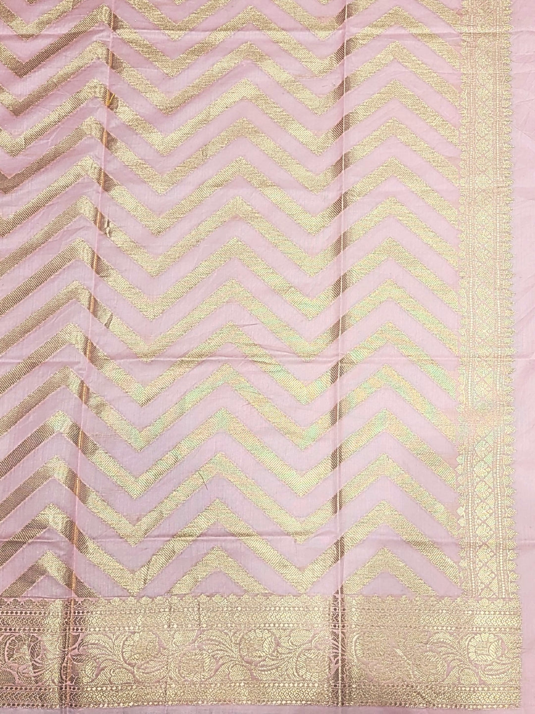Banarasi Tissue Dress Material with Floral Meenakari Weaving and Striped Jhallar Dupatta