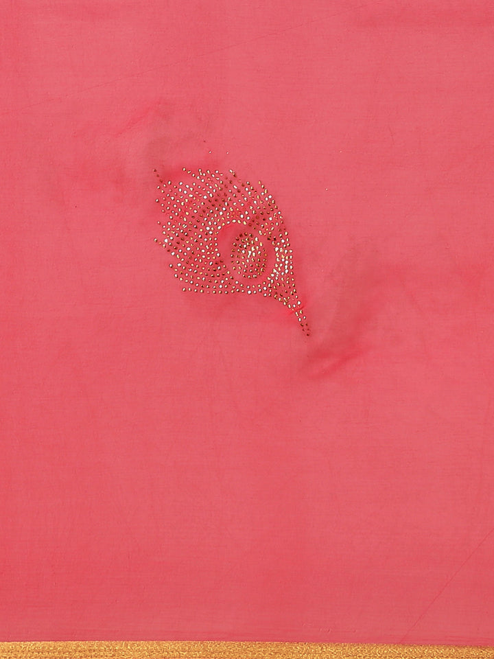 Chiffon Saree with Mukaish Embroidery In Peacock Pattern & Zari Border, Benarasi Blouse