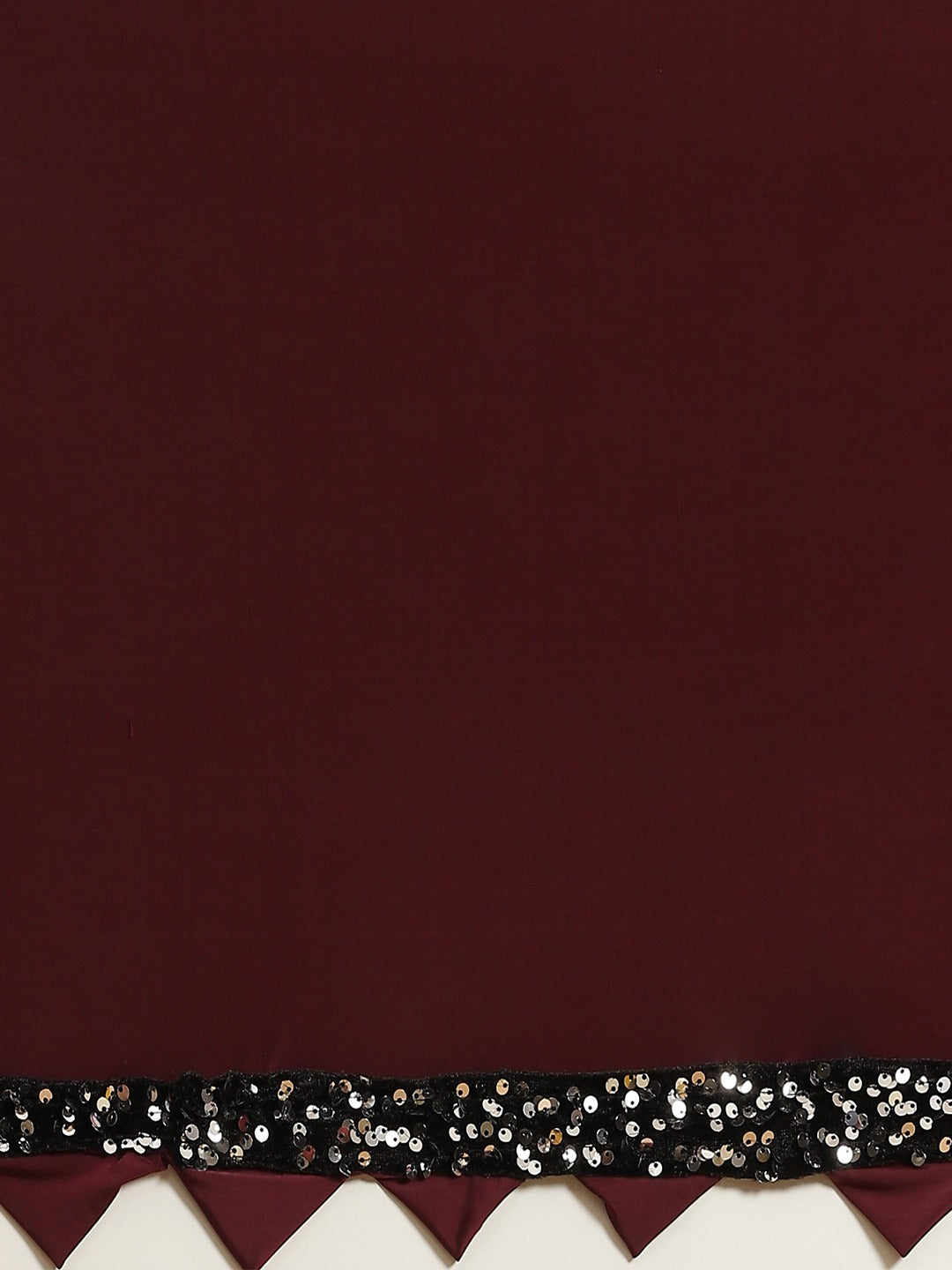 Ruffled Pre-Draped Ready to Wear Burgundy Sequin Embellished Saree with Floral Belt