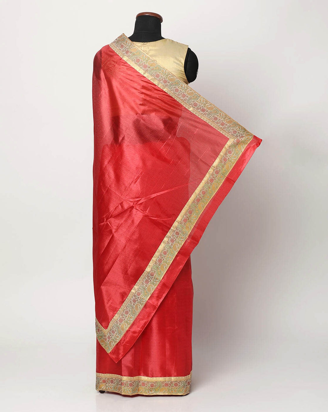 Chanderi Cotton Saree in a a vibrant color with intricate Zari weaving in border
