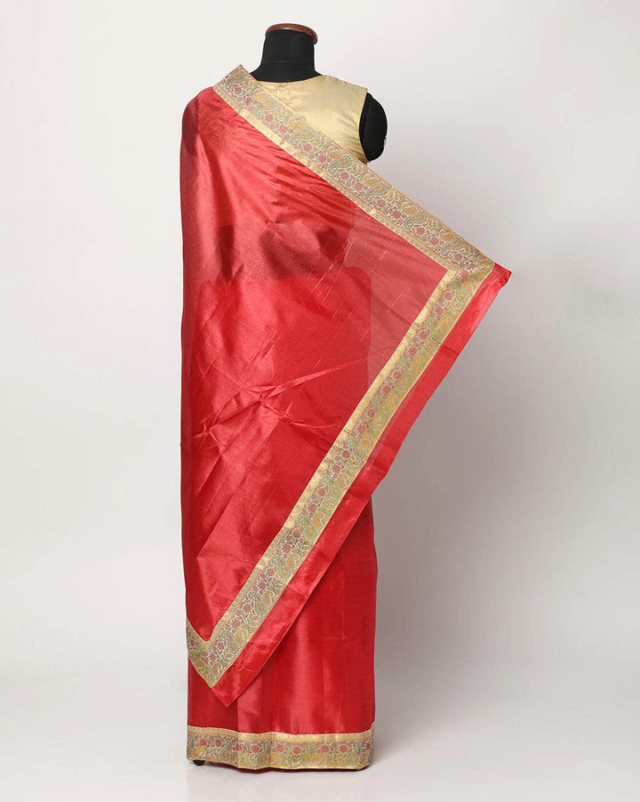 Chanderi Cotton Saree in a a vibrant color with intricate Zari weaving in border