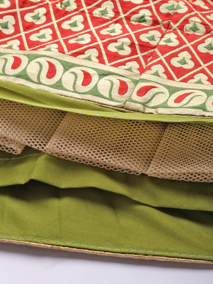 Mehndi green Semi Stitched Banarasi Brocade Silk Lehenga with Zari & Resham Weaving