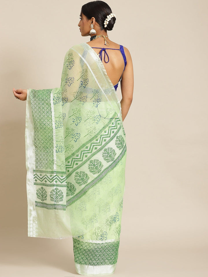 Pastel Green Printed Floral Summerish Kota Cotton Saree