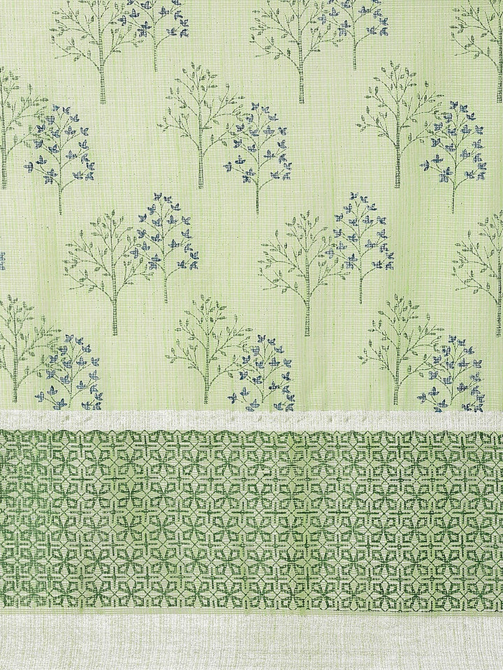 Pastel Green Printed Floral Summerish Kota Cotton Saree