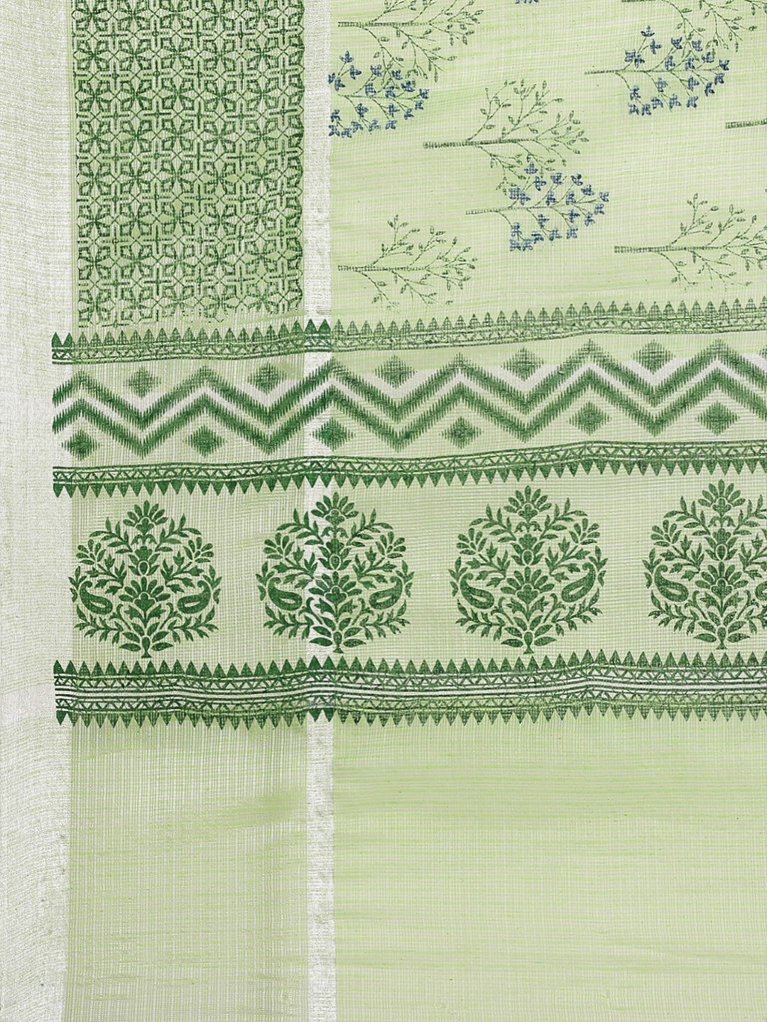 Pastel Green Printed Floral Summerish Kota Cotton Saree