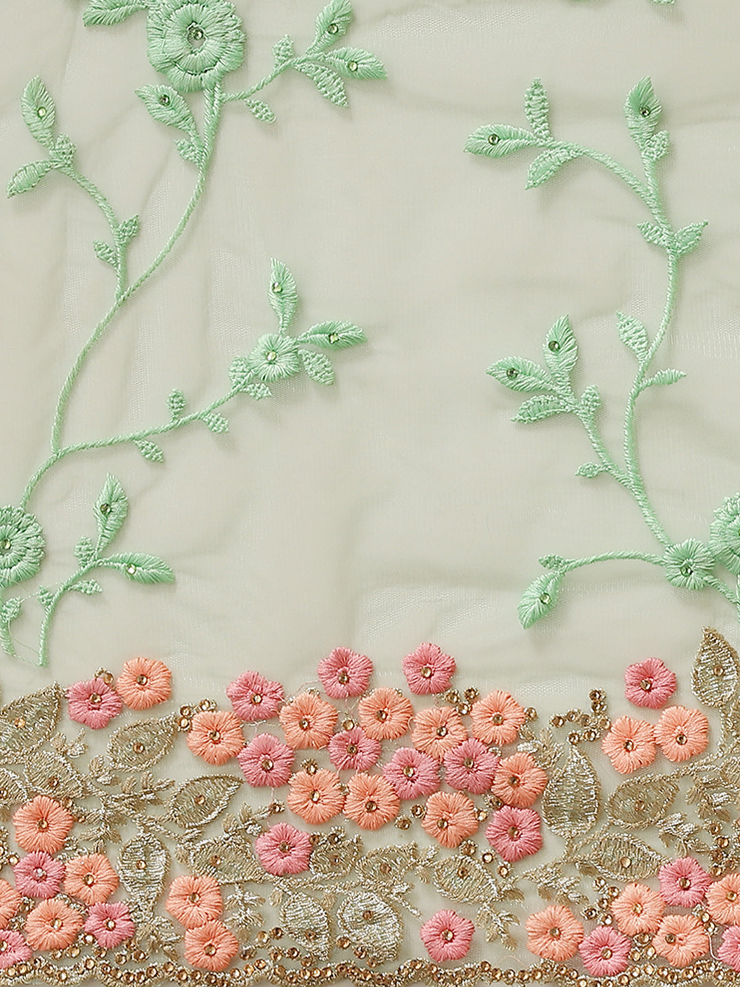 Pastel Net Zari & Resham Floral Saree With Crystal & Cutwork Border