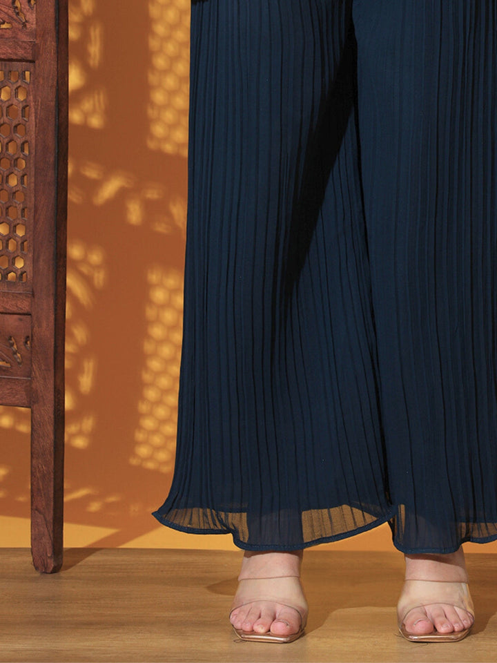 Sequin Embroidered Peplum Style Kurta Set with Pleated Pallazo