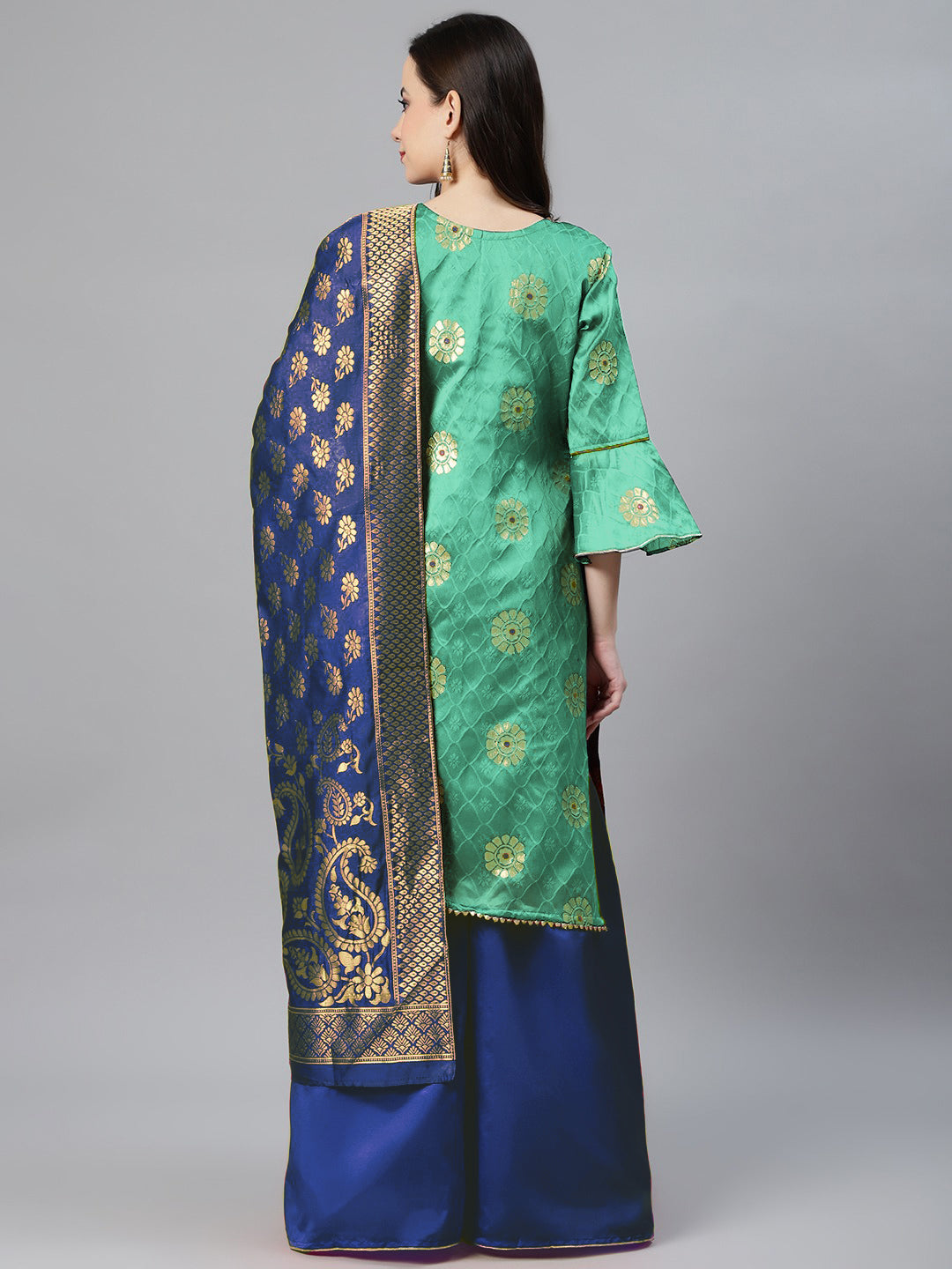 Banarasi Silk Unstitch Suit with Zari weaving Embossed Floral Pattern