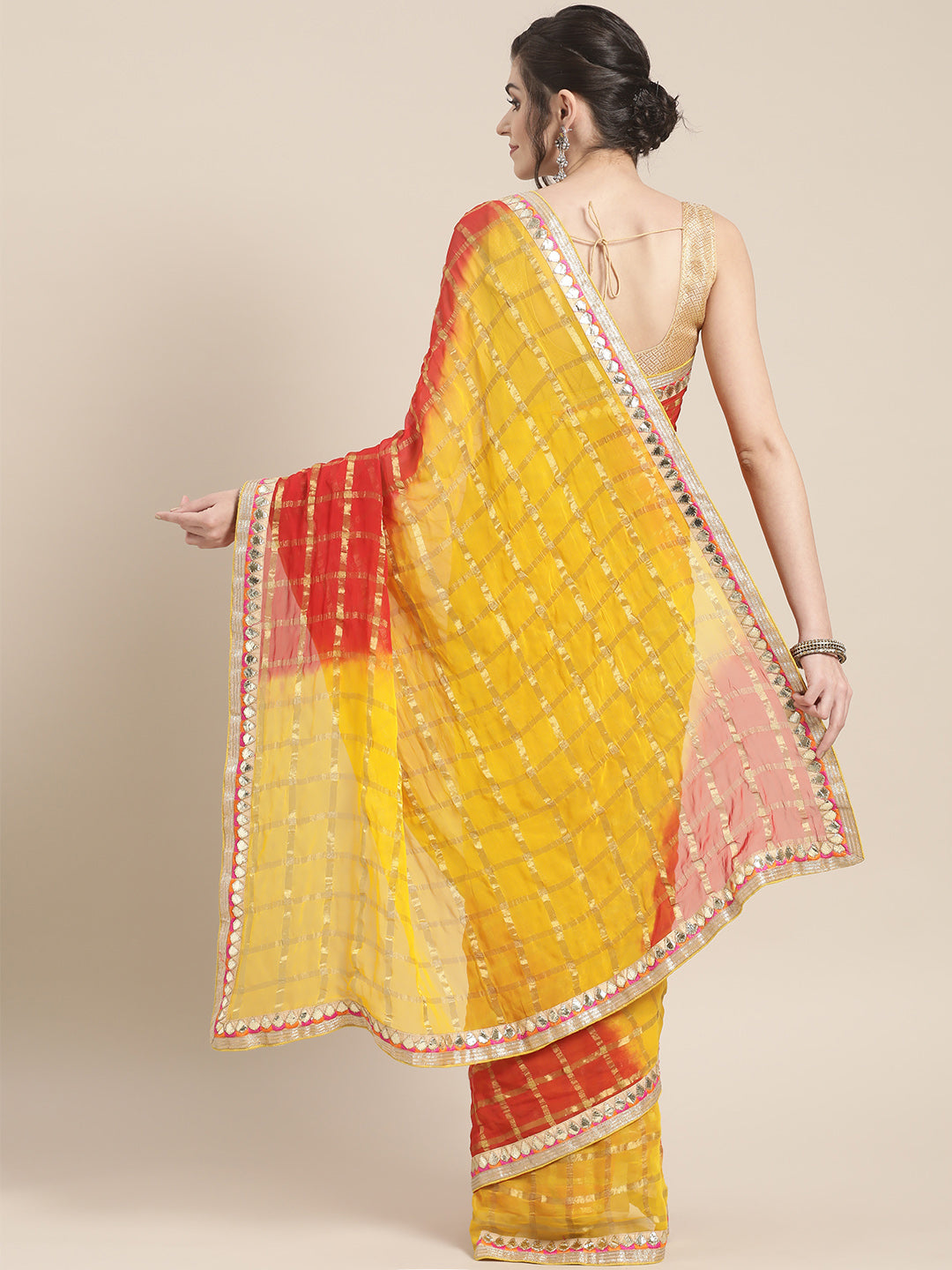 Chiffon Checked Gharchola Saree with Ombre Bandhani Dying
