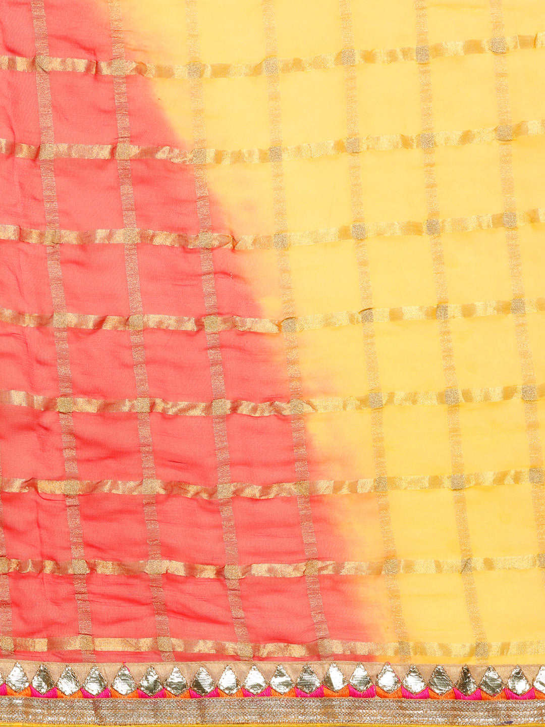 Chiffon Checked Gharchola Saree with Ombre Bandhani Dying