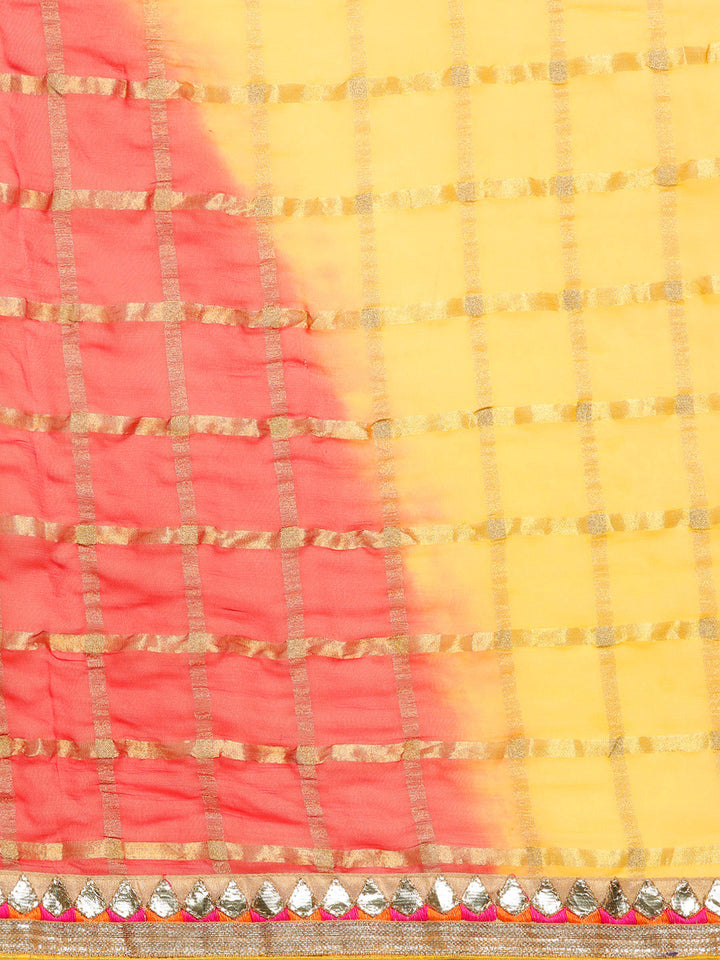 Chiffon Checked Gharchola Saree with Ombre Bandhani Dying