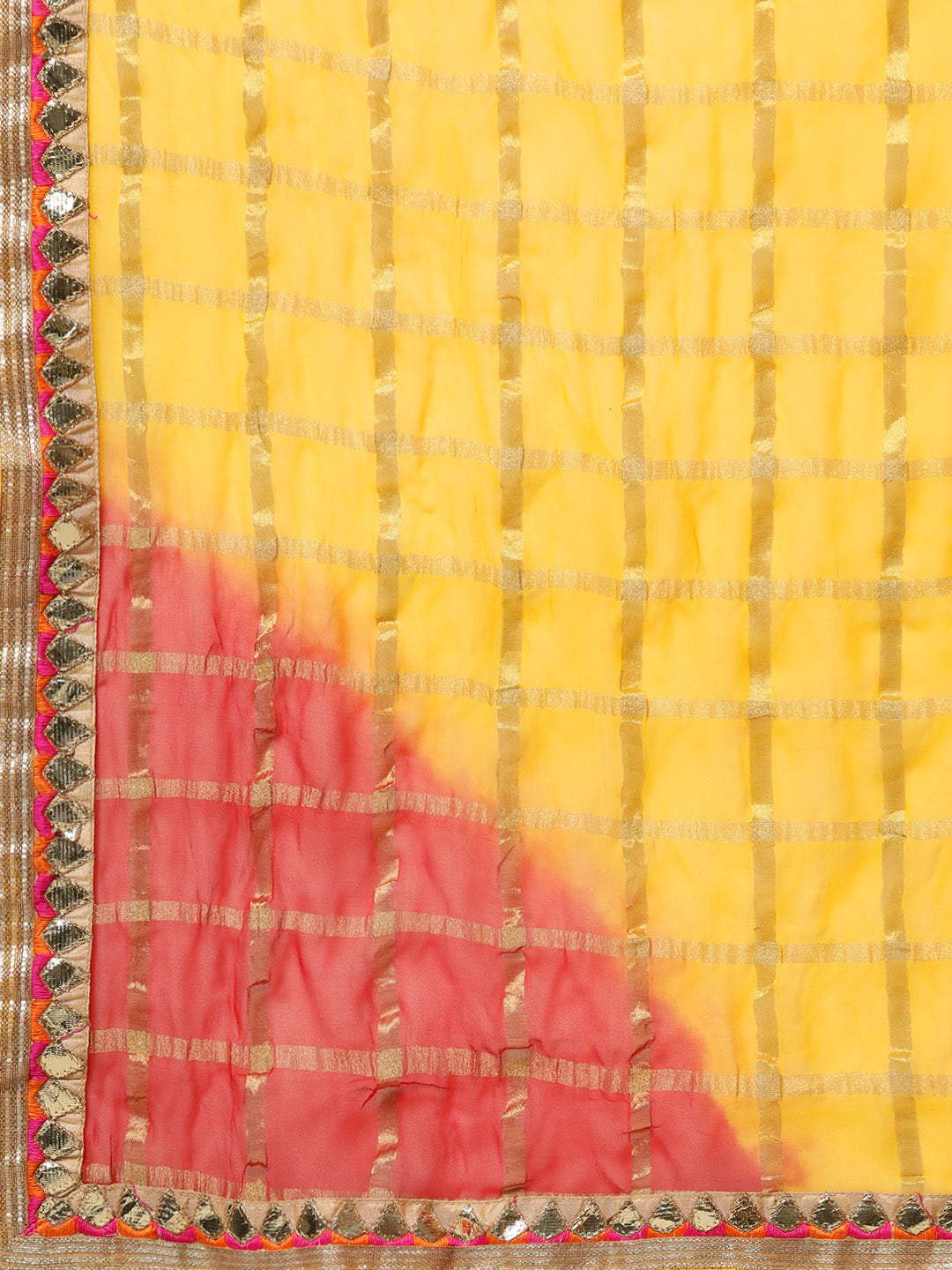 Chiffon Checked Gharchola Saree with Ombre Bandhani Dying