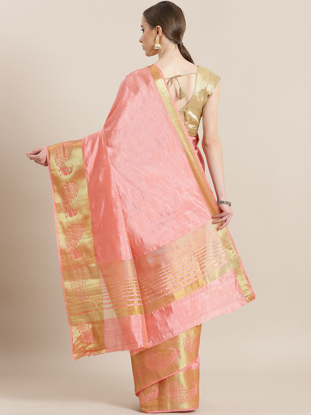 Dupion Silk saree with Peacock Motif Border