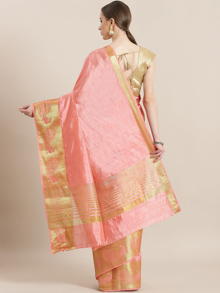 Dupion Silk saree with Peacock Motif Border