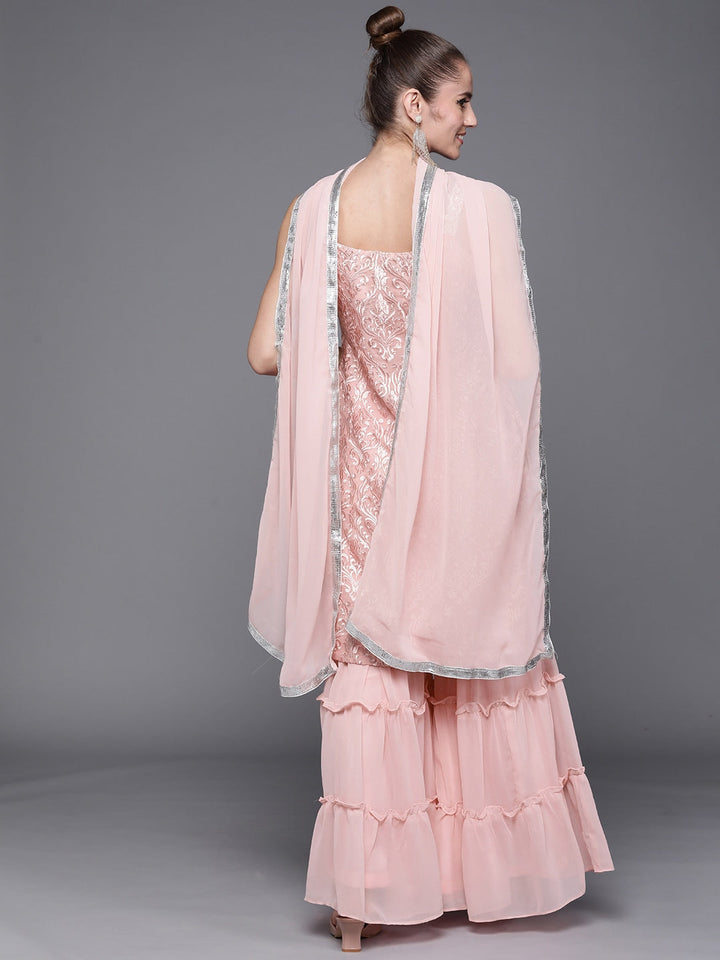 Made to Measure Pastel Resham Embroidered  Sharara Suit Set With Embellished Neckline