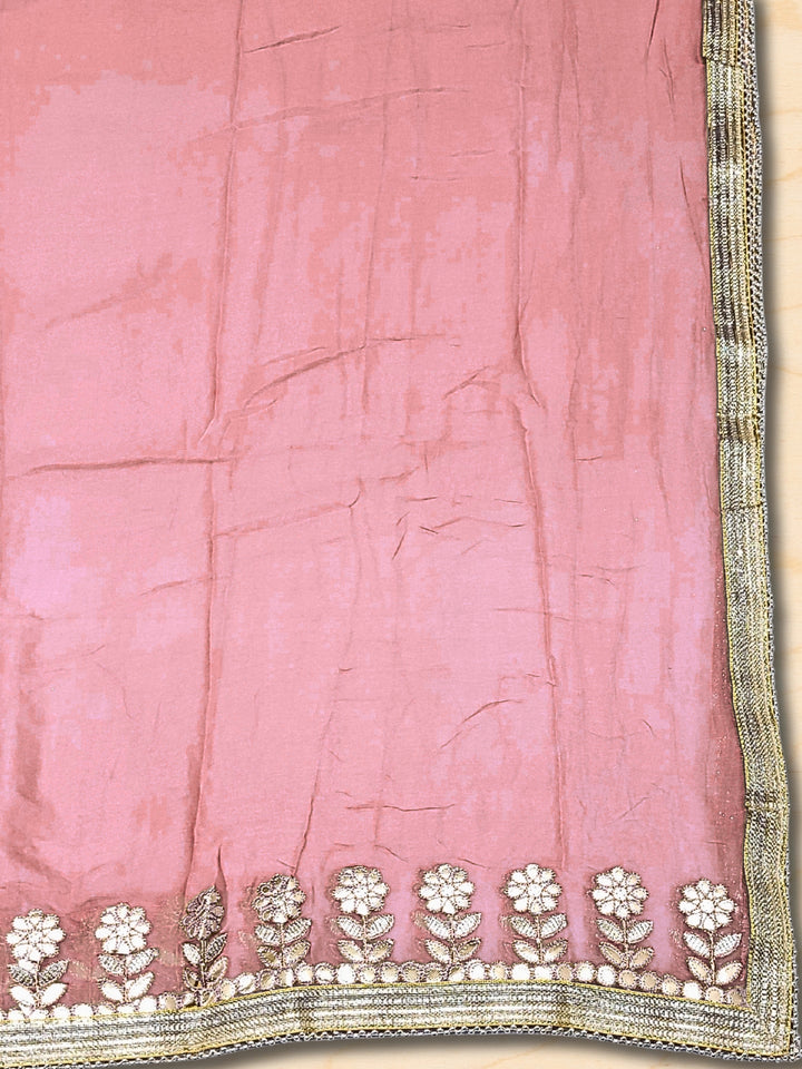 Gota Patti & Resham Embroidery Semi-stitched Punjabi Suit with Striped Sequinned Pattern
