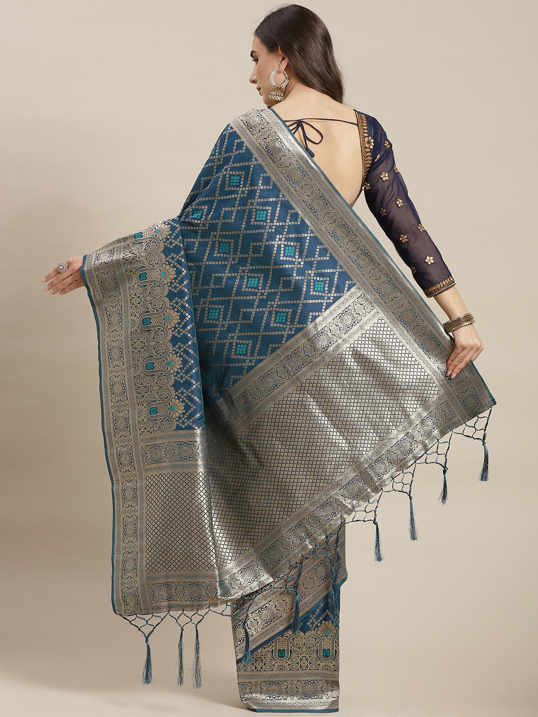 Blue Ikat pattern Banarasi Saree with Resham & Zari Weaving