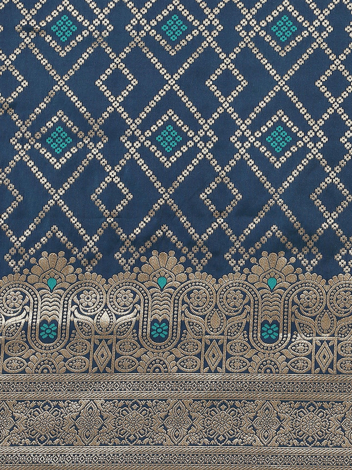 Blue Ikat pattern Banarasi Saree with Resham & Zari Weaving